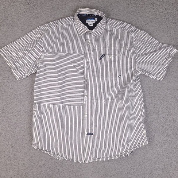 Ecko Unltd Shirt Mens XL White Striped Button Down Classic Material Short Sleeve - Picture 1 of 14